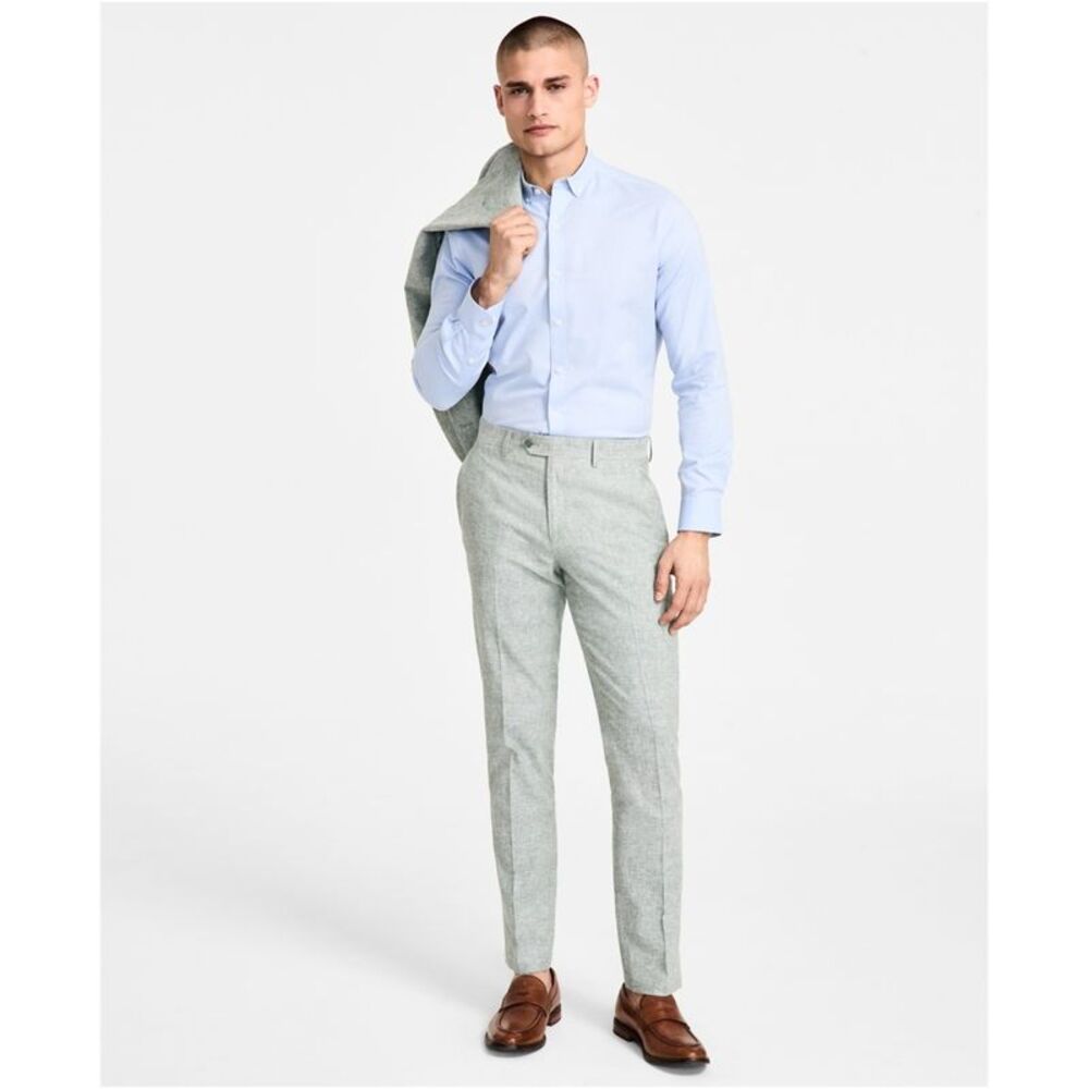 bar III Mens Slim Fit Linen Straight Leg Regular Trousers Suit Pants Dress Pa...
